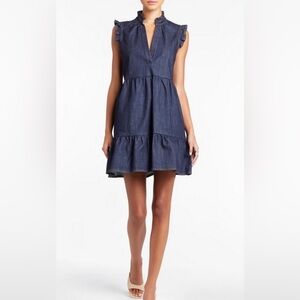 Amanda Uprichard Alcott Babydoll Tiered Denim Dress in Indigo Denim Sz M